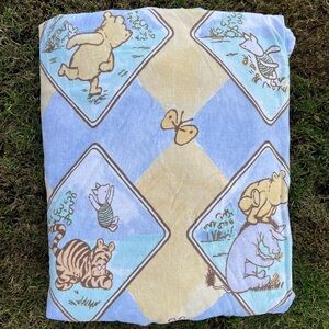 VTG Classic Pooh Diamond Flannel Fitted Sheet Blue Yellow Eeyore Piglet Tigger